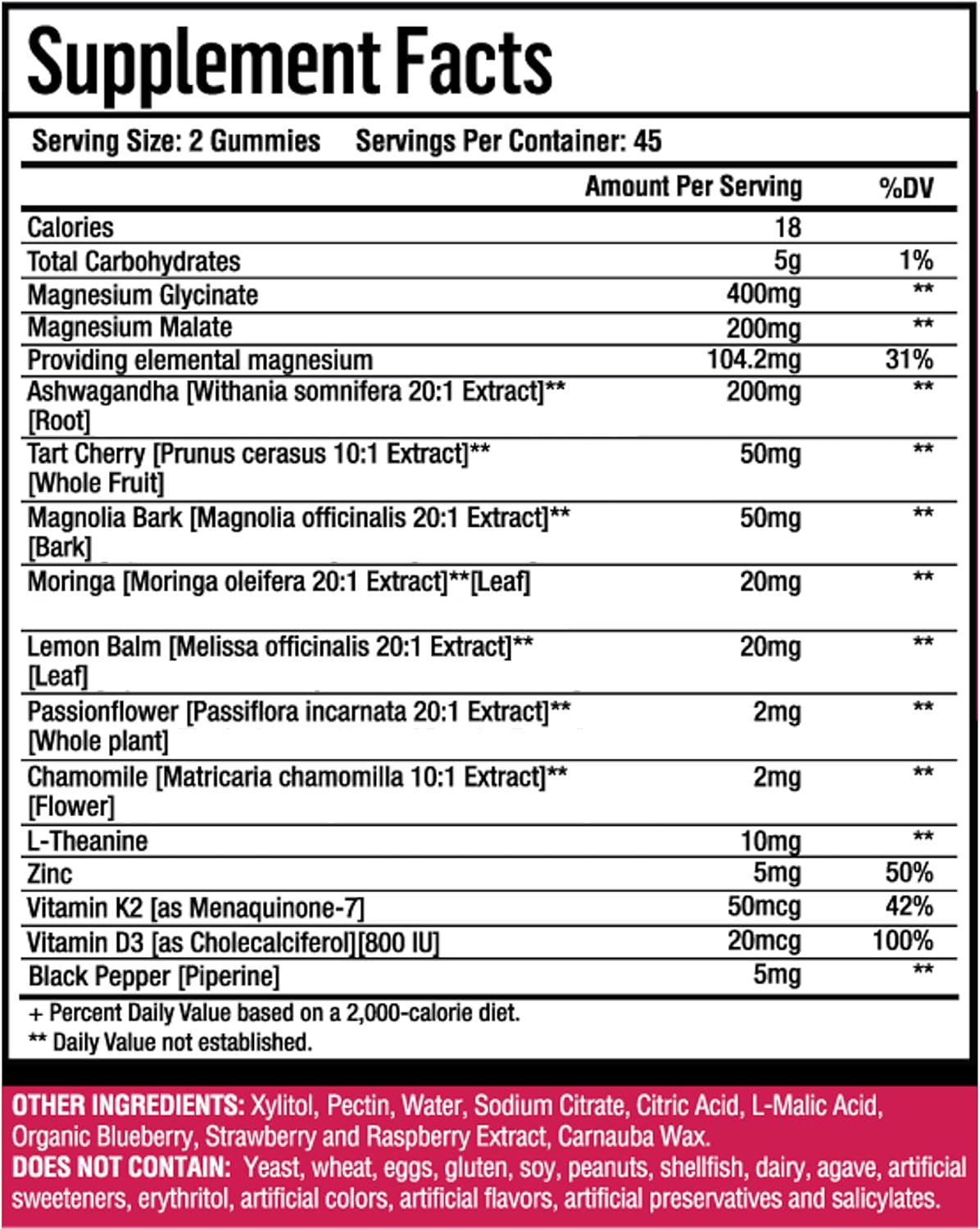 90ct 15-in-1 Magnesium Glycinate Gummies 400mg/serv with Ashwagandha, Tart Cherry, and More