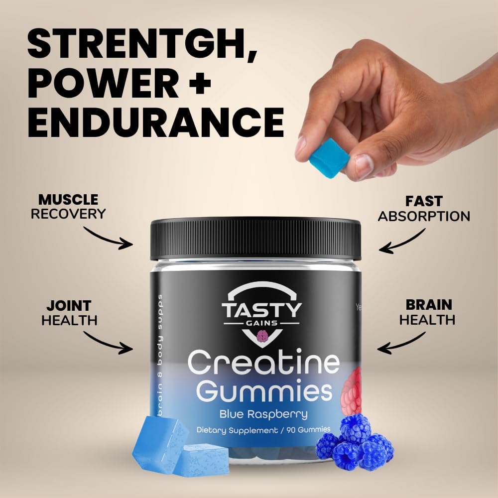 90g Creatine Infused Gummies - Vegan & Non-GMO, 1g Creatine Monohydrate Per Gummy, Made in USA - Muscle Building & Strength Boost for Men & Women