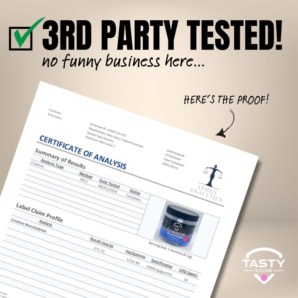 90g Creatine Infused Gummies - Vegan & Non-GMO, 1g Creatine Monohydrate Per Gummy, Made in USA - Muscle Building & Strength Boost for Men & Women