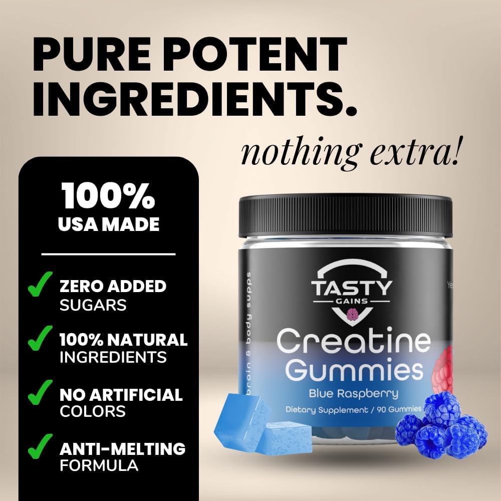 90g Creatine Infused Gummies - Vegan & Non-GMO, 1g Creatine Monohydrate Per Gummy, Made in USA - Muscle Building & Strength Boost for Men & Women