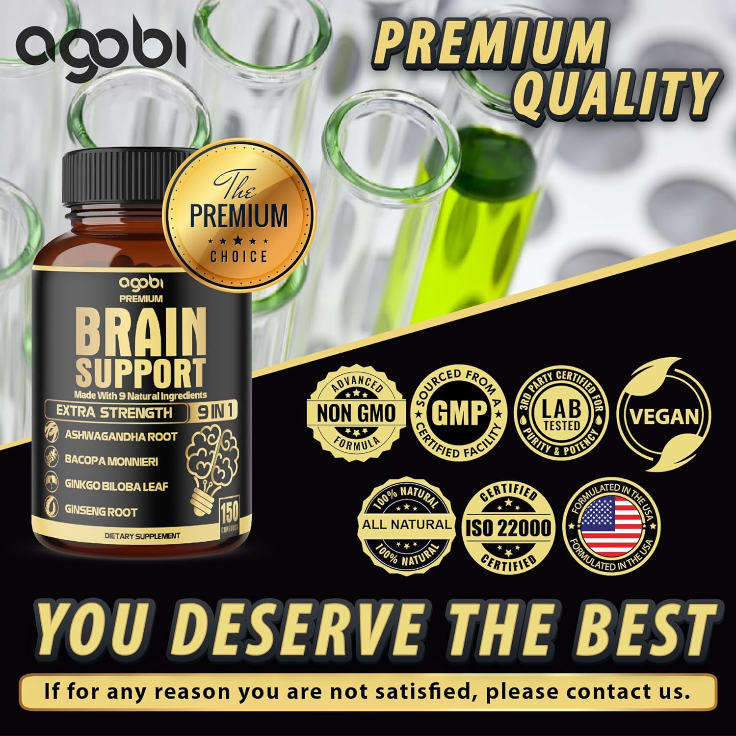 9in1 Brain Support Supplement - 5750 Mg Blend with Ashwagandha, Ginseng, Gotu Kola, Ginkgo Biloba, Black Pepper - Boosts Accuracy, Focus, Memory & Energy - 150 Capsules, 5 Month Supply