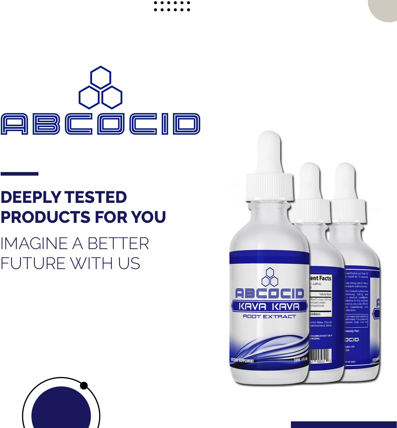 ABCOCID Kava Kava Root Extract Liquid - 490mg, 4oz, 240 Servings - USA Made, Fast Absorption, Potent Ingredients, Third-Party Tested, Non-GMO, GMP Certified, Cruelty-Free