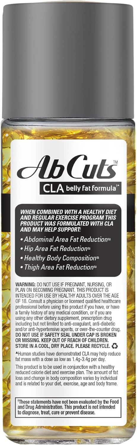 AbCuts CLA Belly Fat Formula - 120 Softgels with Omega 3 Fish Oil, Flaxseed Oil, and Vitamin E for Healthy Body Composition and Antioxidant Support