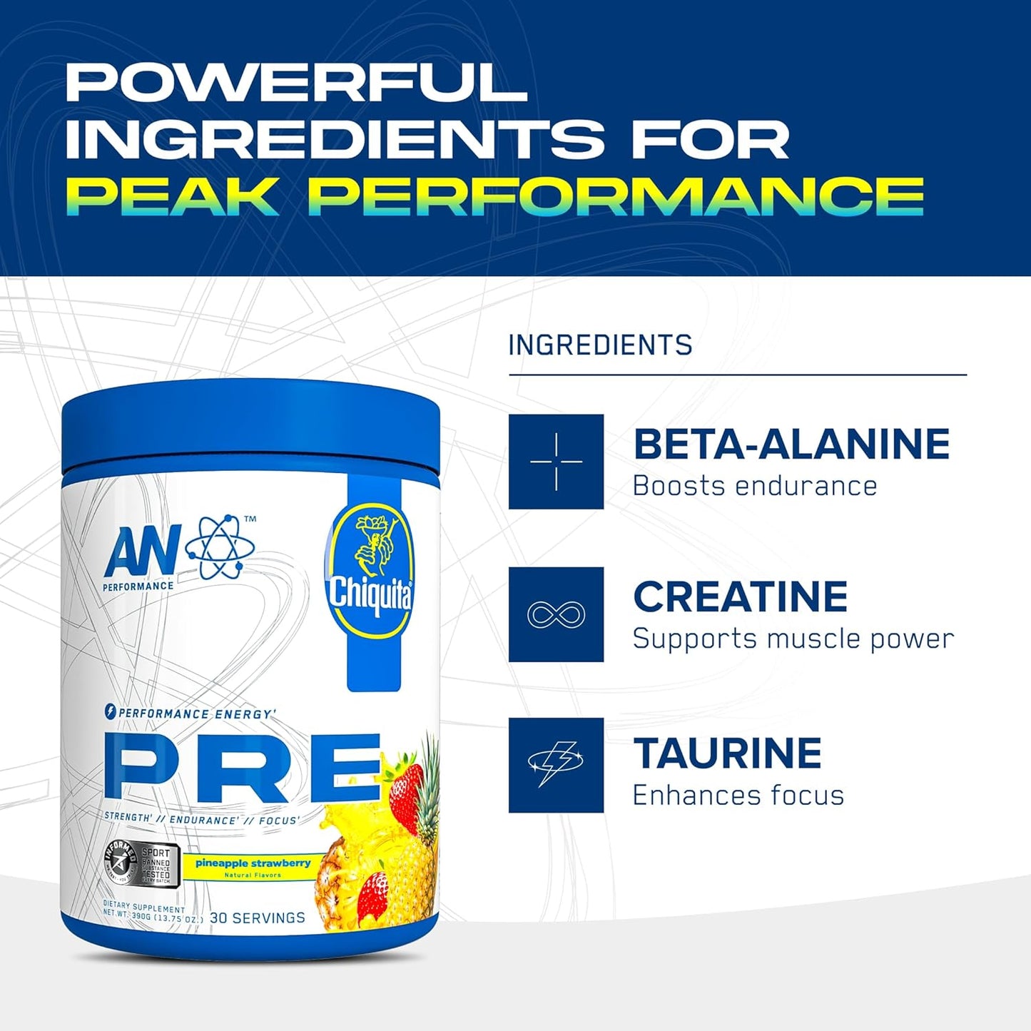 ABE All Black Everything AN Performance Pre-Workout Powder Supplement - 30 Servings - Energy Drink with 300mg Caffeine, Beta Alanine, Citrulline - Strawberry Pineapple, Third-Party Tested - Men & Women