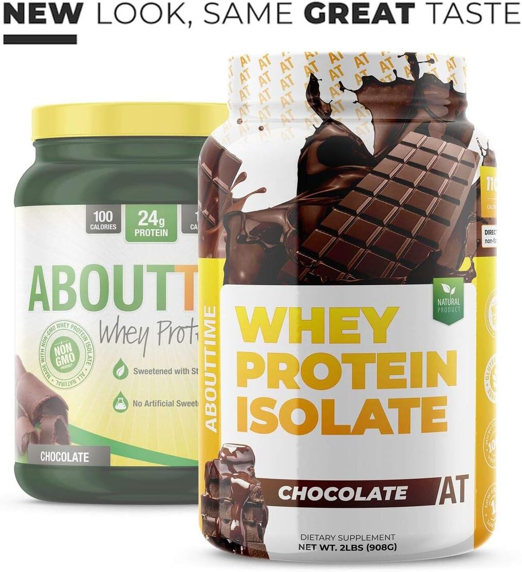 About Time Chocolate Whey Protein Isolate - 2lb, 25g Protein, Non-GMO, Zero Fat & Sugar, No Artificial Sweeteners - 32 Servings
