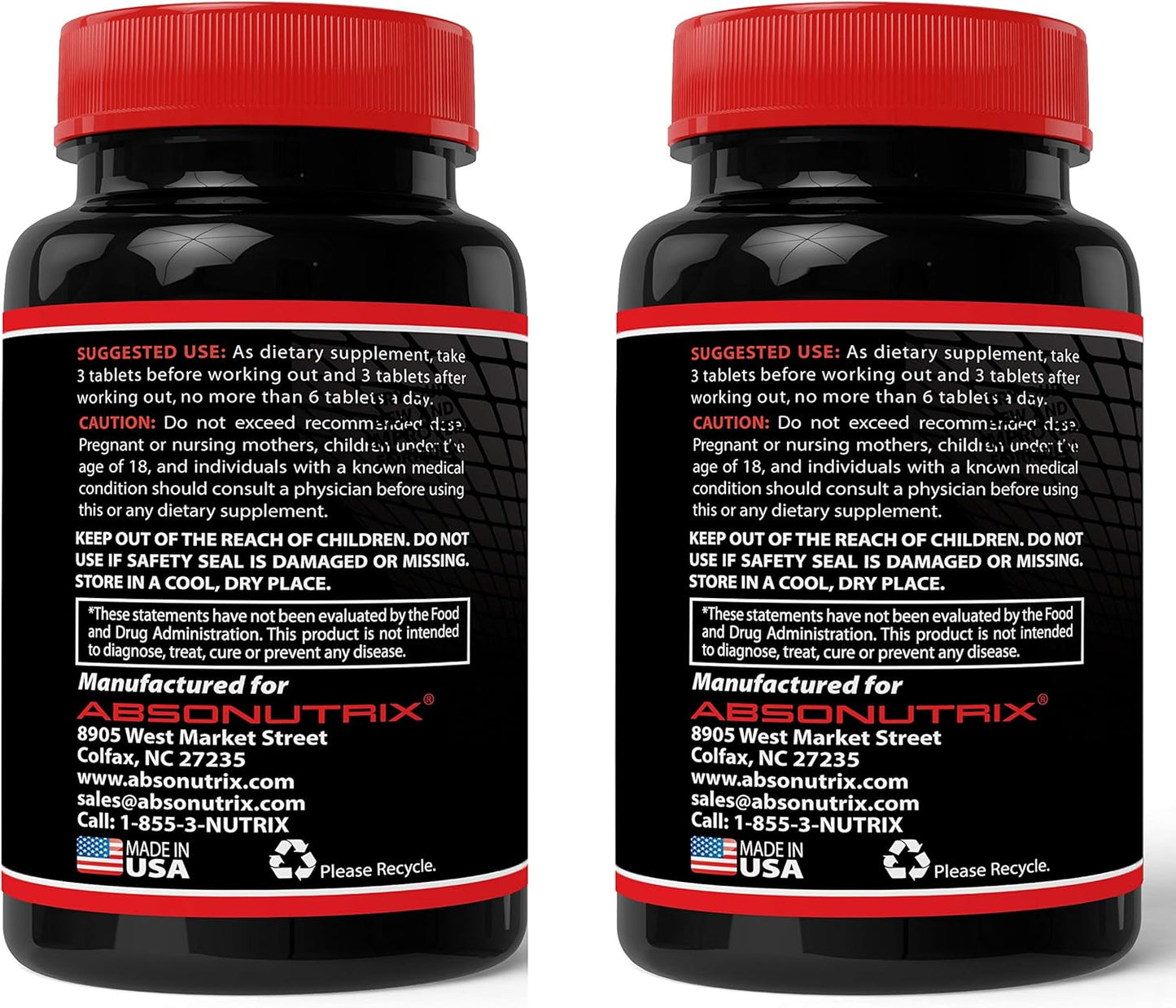 Absonutrix 2 Xtreme Power Formula Nitric Oxide Booster Blend - 3000mg Tablets for Strength & Endurance - All Natural USA Made