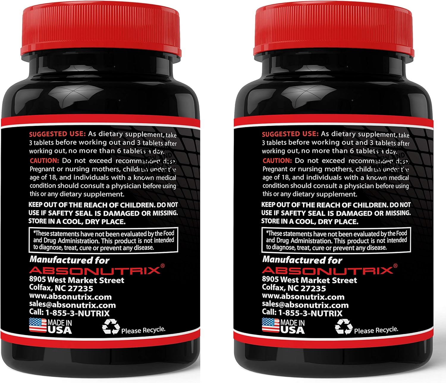 Absonutrix 2 Xtreme Power Formula Nitric Oxide Booster Blend - 3000mg Tablets for Strength & Endurance - All Natural USA Made