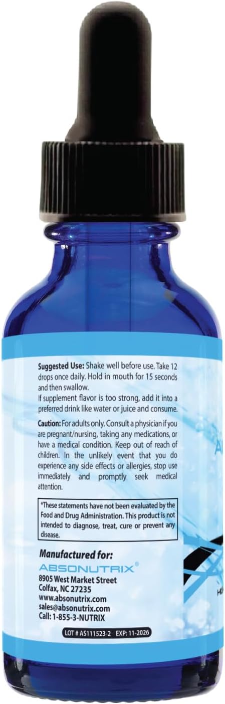 Absonutrix Mullein Liquid Supplement - 4 Oz, 300 Servings, Made in USA, Quick Absorption, Non-GMO, GMP Certified, Cruelty-Free