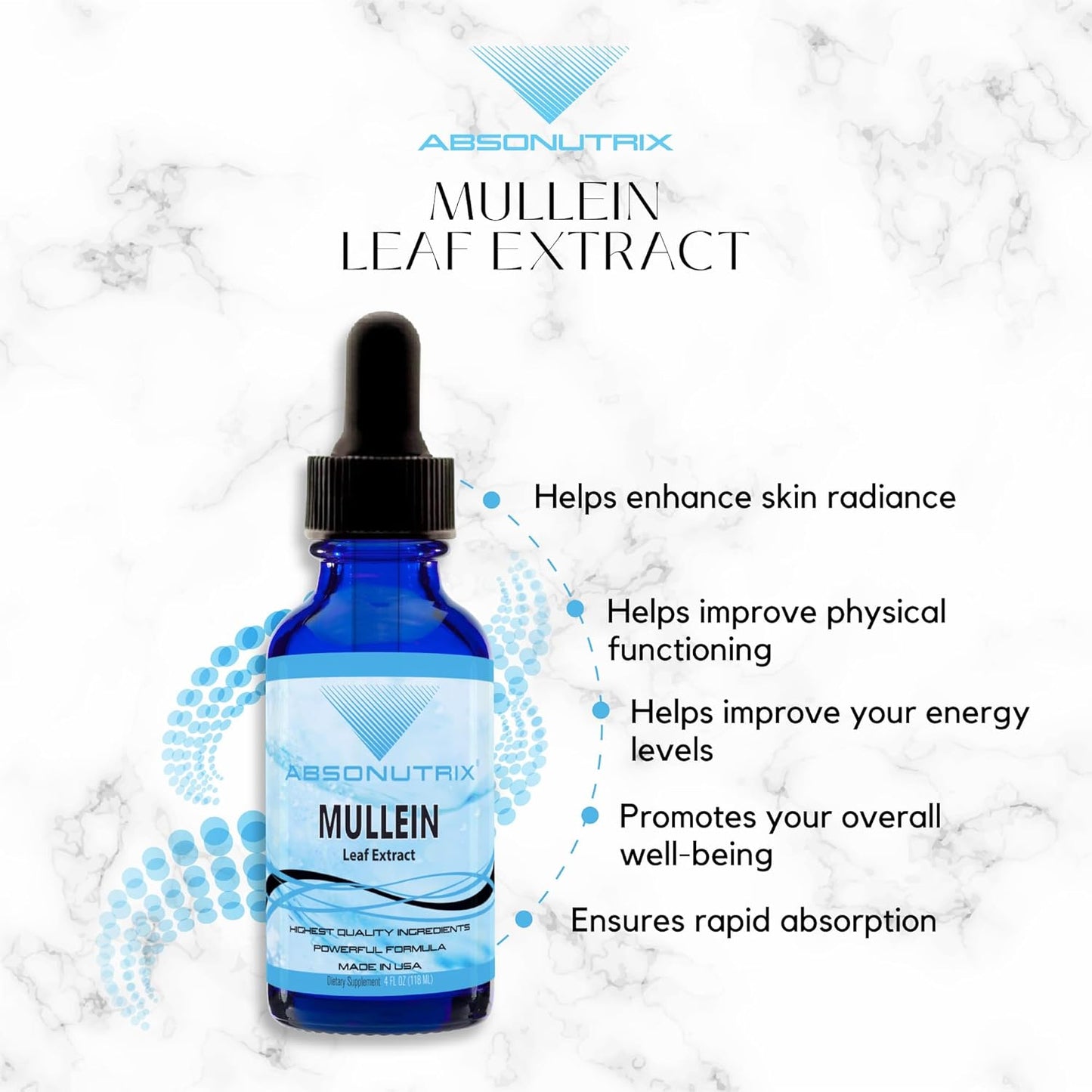 Absonutrix Mullein Liquid Supplement - 4 Oz, 300 Servings, Made in USA, Quick Absorption, Non-GMO, GMP Certified, Cruelty-Free