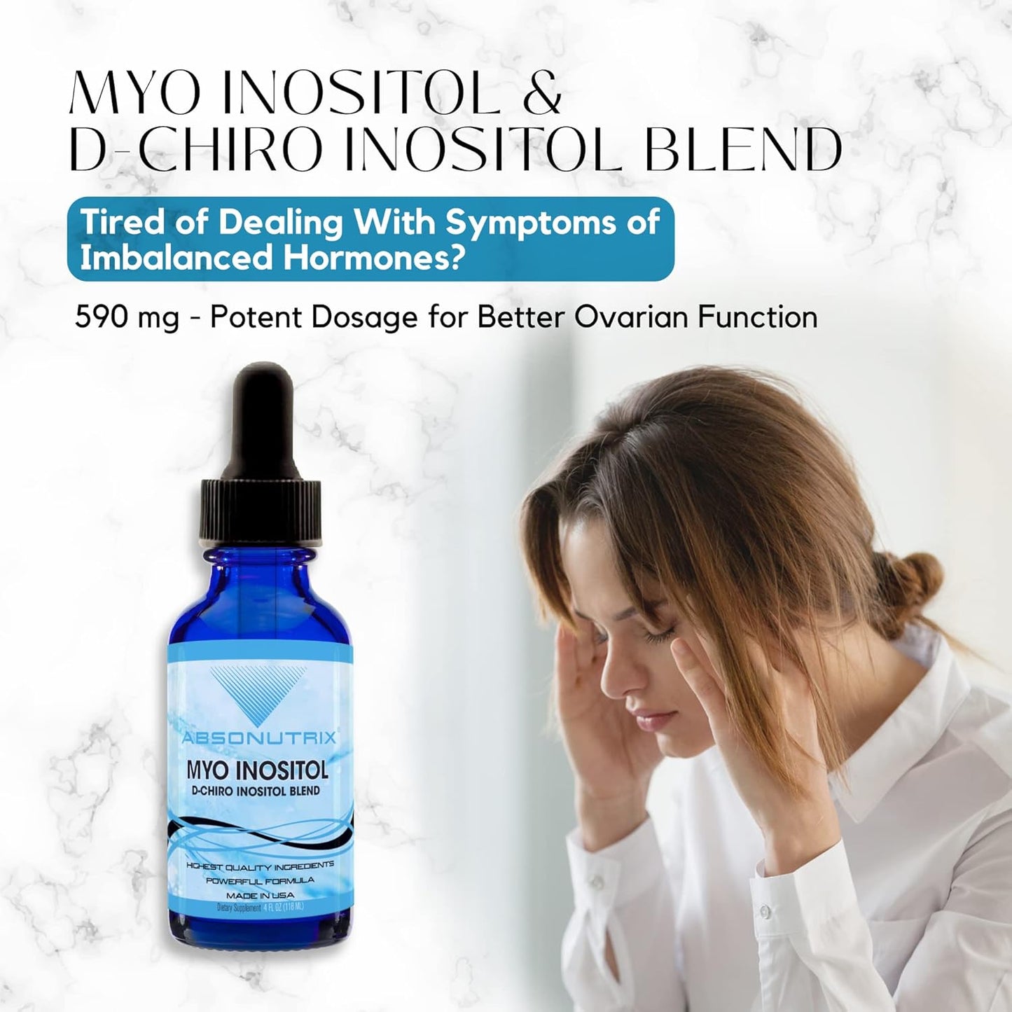 Absonutrix Myo Inositol & D-Chiro Inositol Blend Drops - 590mg, 4 Fl Oz - Quick Absorption, GMP-Certified, Non-GMO - Made in USA