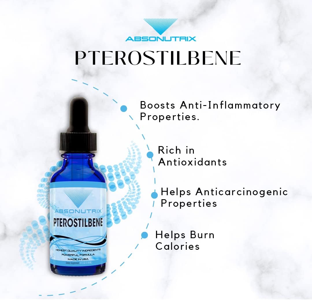 Absonutrix Pterostilbene Liquid Drops - 300mg, 4 fl oz - High Bioavailability, Third-Party Tested, Made in USA - Non-GMO