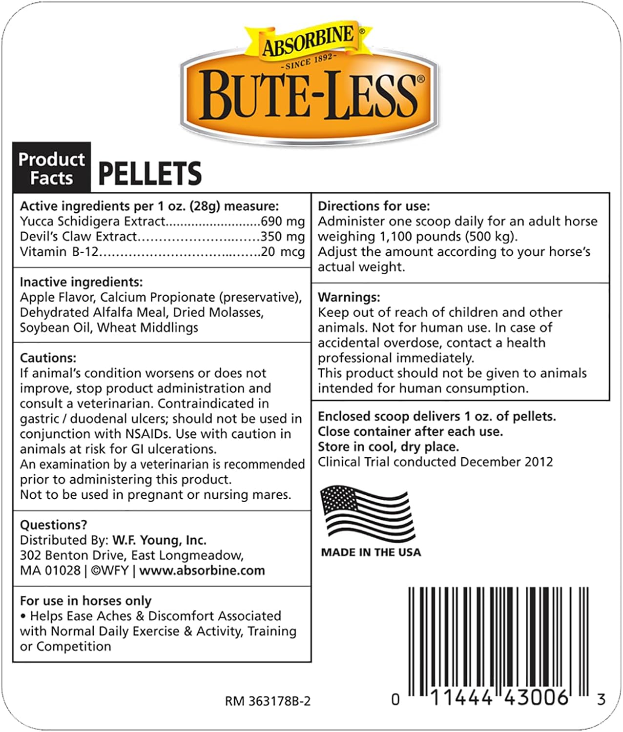 Absorbine Bute-Less Pellets for Comfort & Recovery, Supports Healthy Inflammatory Response, 5 lb - 80 Day Supply