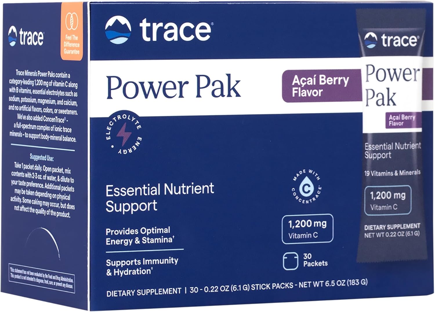 Acai Berry Electrolyte Powder Packets with Vitamin C, Zinc, Magnesium | Boost Immunity, Hydration, and Energy | 30 Packets