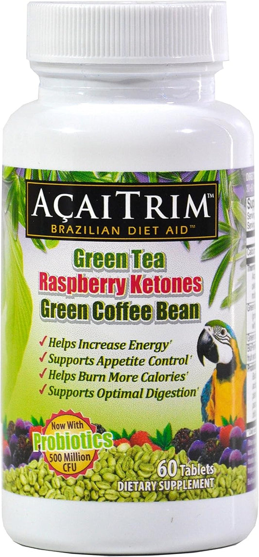 AcaiTrim Weight Loss Supplement with Green Tea, Coffee Bean, Raspberry Ketones, Acai, Probiotics - 60 Capsules for Metabolism & Energy