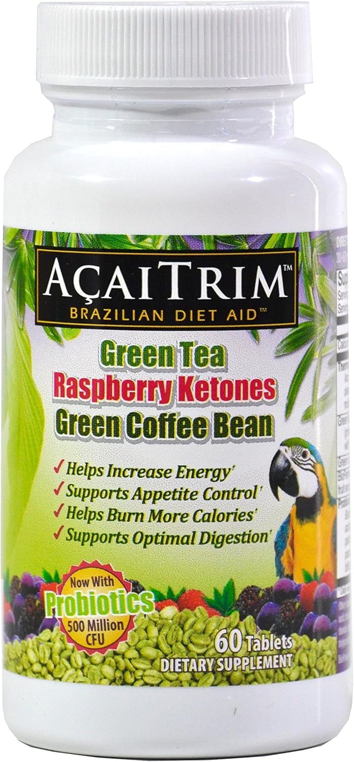 AcaiTrim Weight Loss Supplement with Green Tea, Coffee Bean, Raspberry Ketones, Acai, Probiotics - 60 Capsules for Metabolism & Energy