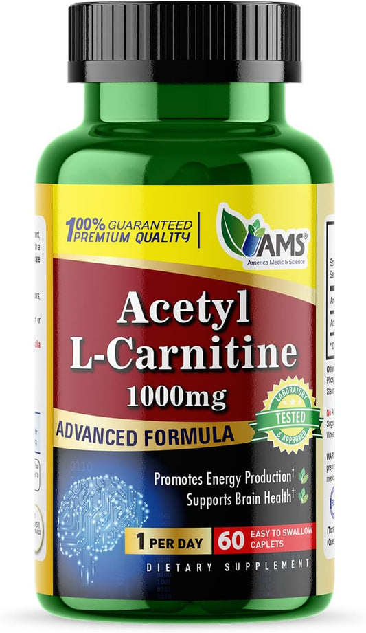 Acetyl L-Carnitine 1000mg Dietary Supplement Tablets for Energy, Brain Health, Memory, and Focus - 60 Count
