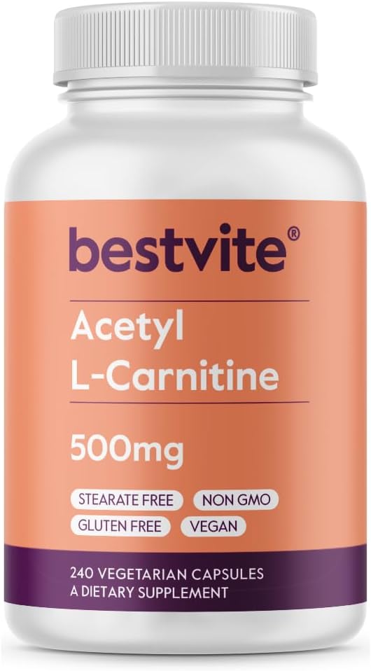 Acetyl L-Carnitine 500mg Capsules (240 Count) - Vegan, Non-GMO, Gluten Free - No Stearates - Bestvite Brand