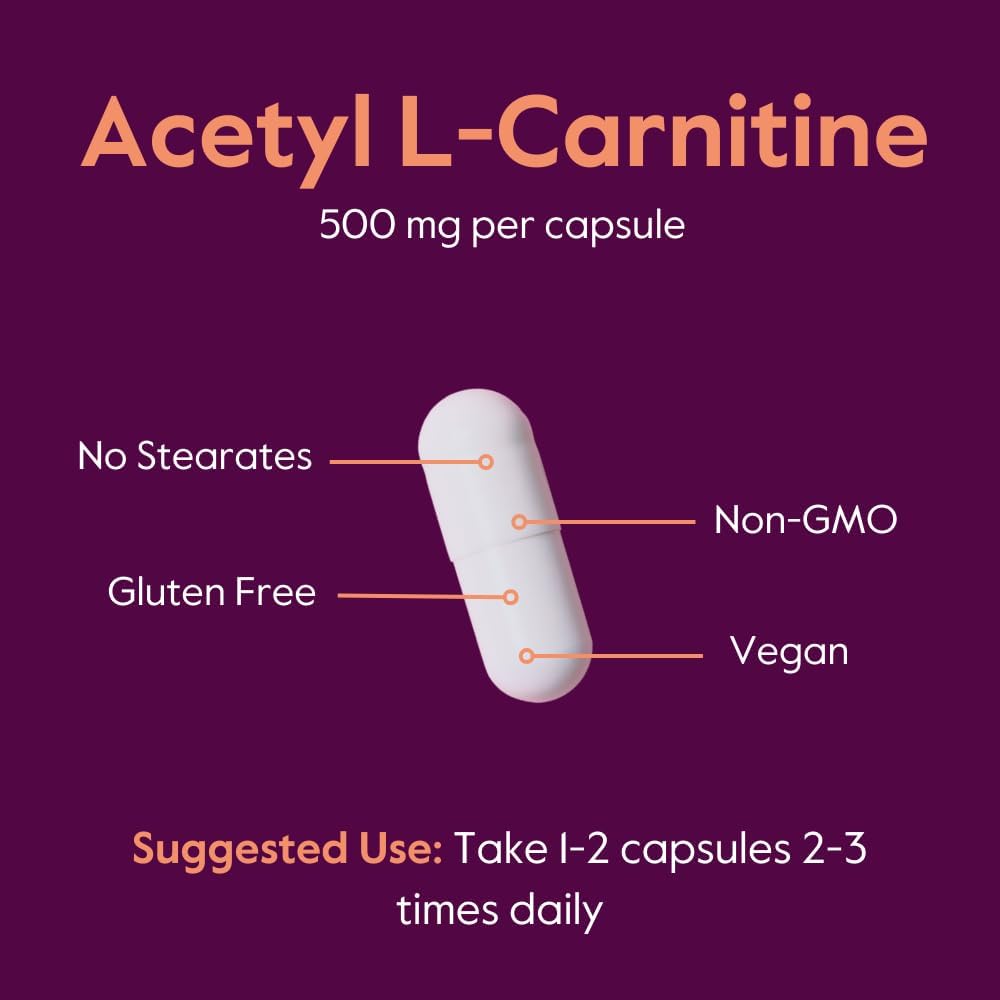 Acetyl L-Carnitine 500mg Capsules (240 Count) - Vegan, Non-GMO, Gluten Free - No Stearates - Bestvite Brand