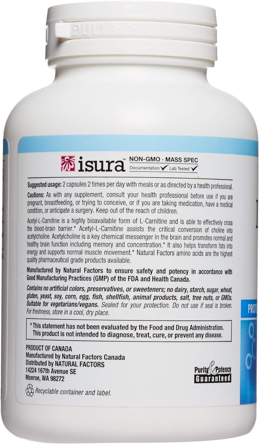 Acetyl L-Carnitine 500mg Capsules for Memory, Concentration & Brain Function - 120 Count