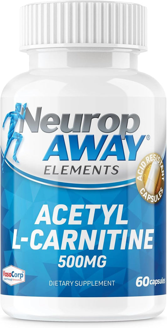 Acetyl L-Carnitine 500mg Capsules for NeuropAWAY - 60ct, Acid Resistant, Veggie Caps, Third Party Tested - Made in USA