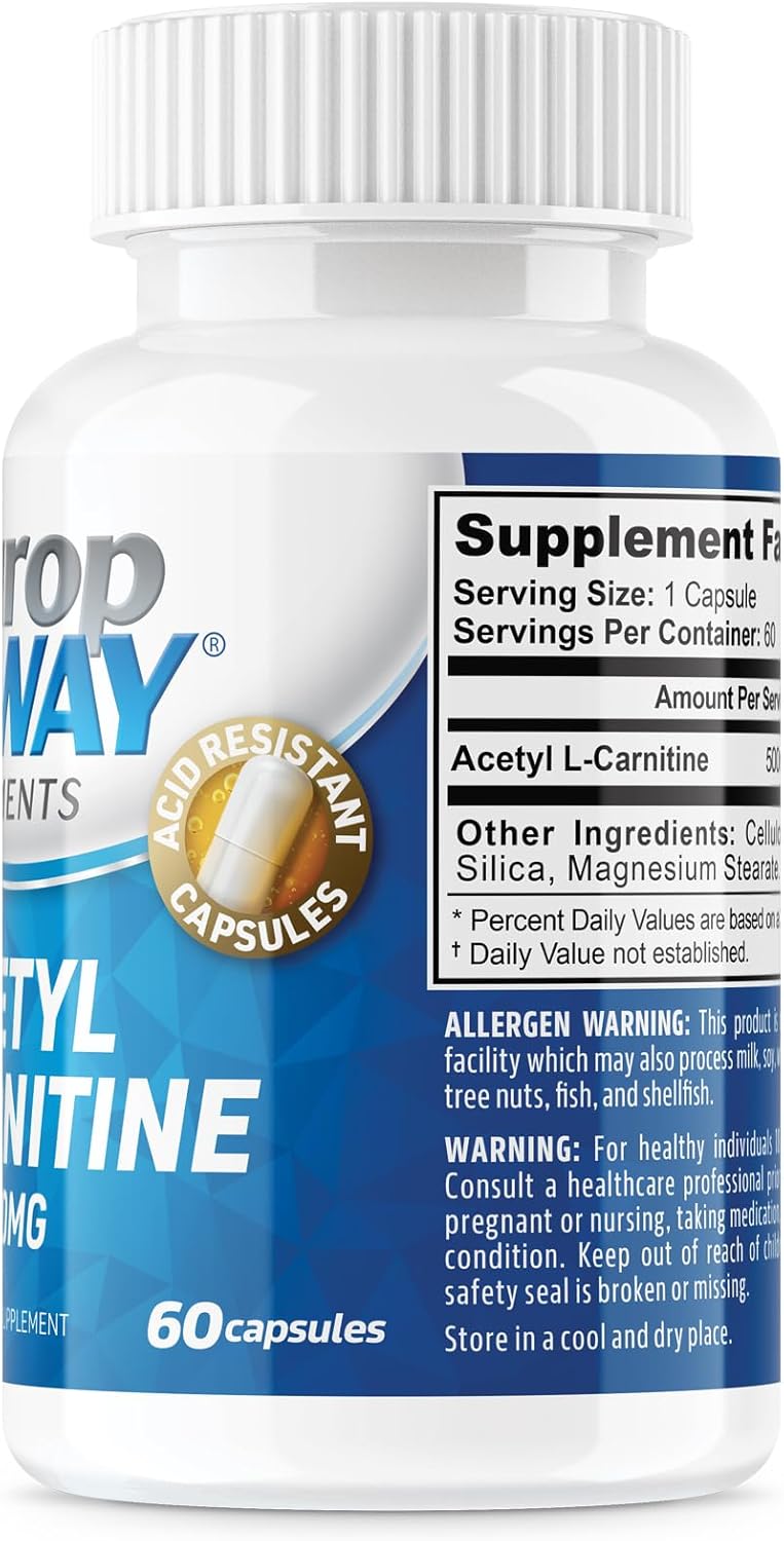 Acetyl L-Carnitine 500mg Capsules for NeuropAWAY - 60ct, Acid Resistant, Veggie Caps, Third Party Tested - Made in USA