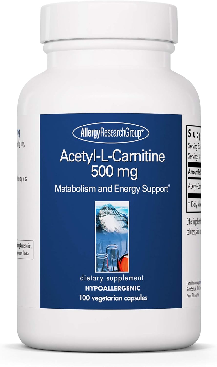 Acetyl-L-Carnitine 500mg Supplement for Metabolism and Energy Support - 100 Vegetarian Capsules