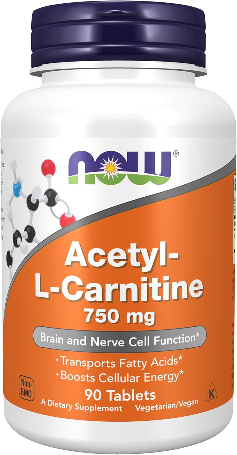 Acetyl-L-Carnitine 750 mg Supplements by NOW Foods - Supports Brain and Nerve Cell Function - 90 Tablets