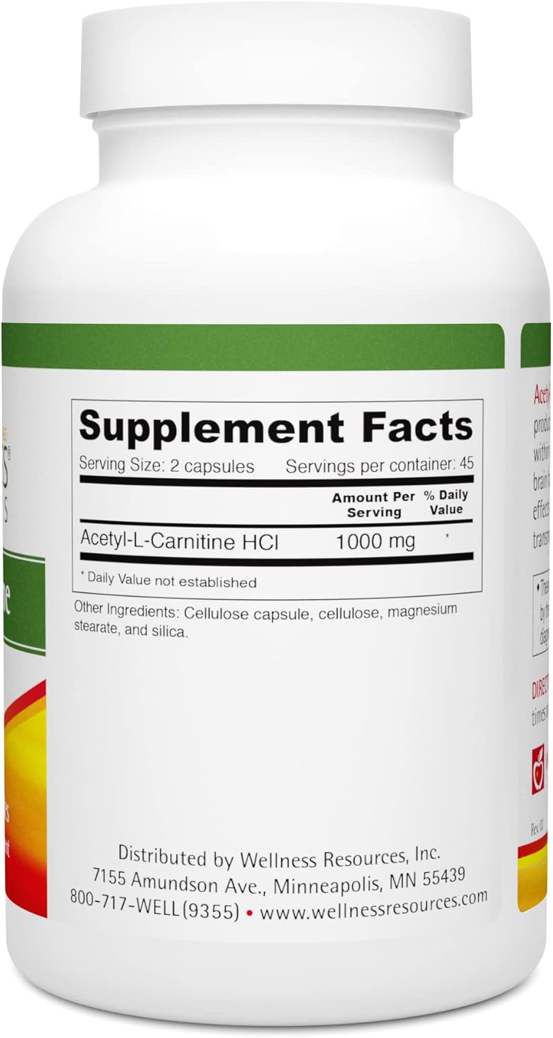 Acetyl-L-Carnitine (ALC) 500 mg Capsules for Memory and Nerve Health - 90 Count