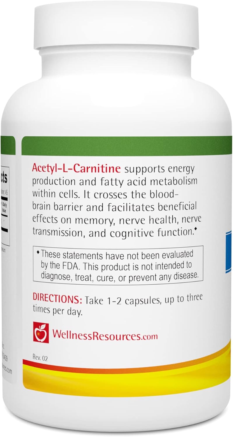 Acetyl-L-Carnitine (ALC) 500 mg Capsules for Memory and Nerve Health - 90 Count