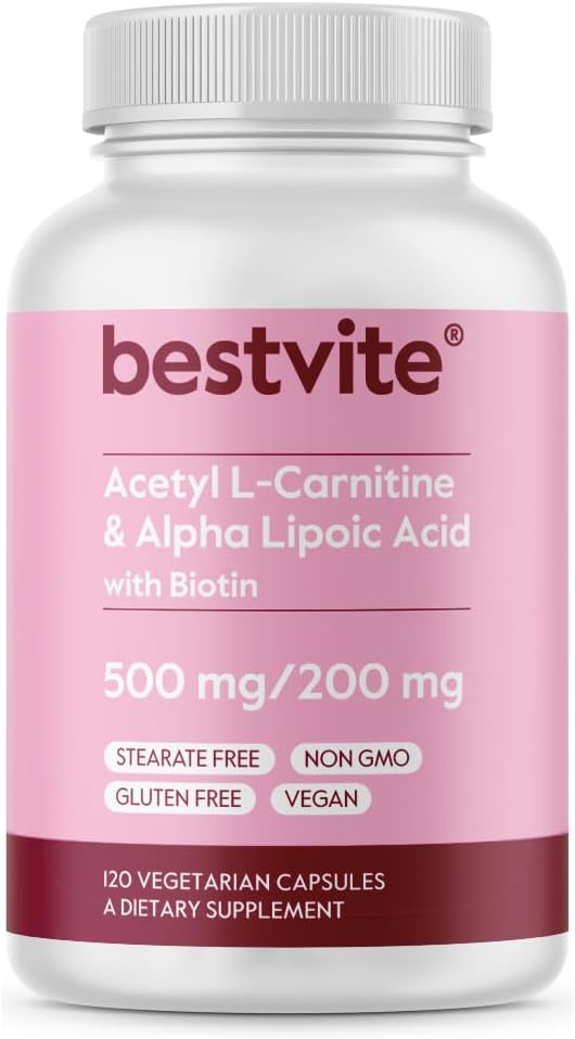 Acetyl L-Carnitine & Alpha Lipoic Acid Capsules with Biotin - 120 Vegetarian Capsules, Vegan, Non-GMO, Gluten Free - No Stearates