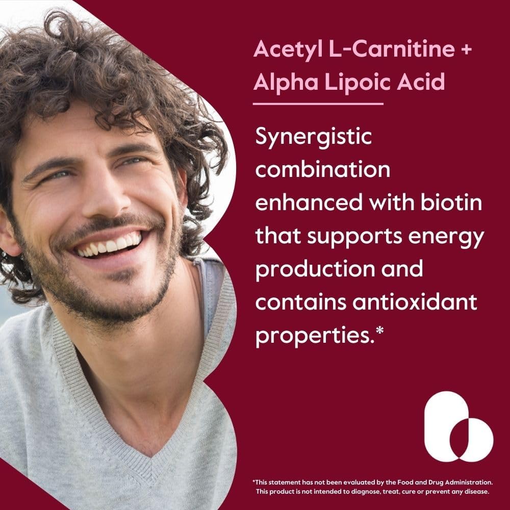Acetyl L-Carnitine & Alpha Lipoic Acid Capsules with Biotin - 120 Vegetarian Capsules, Vegan, Non-GMO, Gluten Free - No Stearates