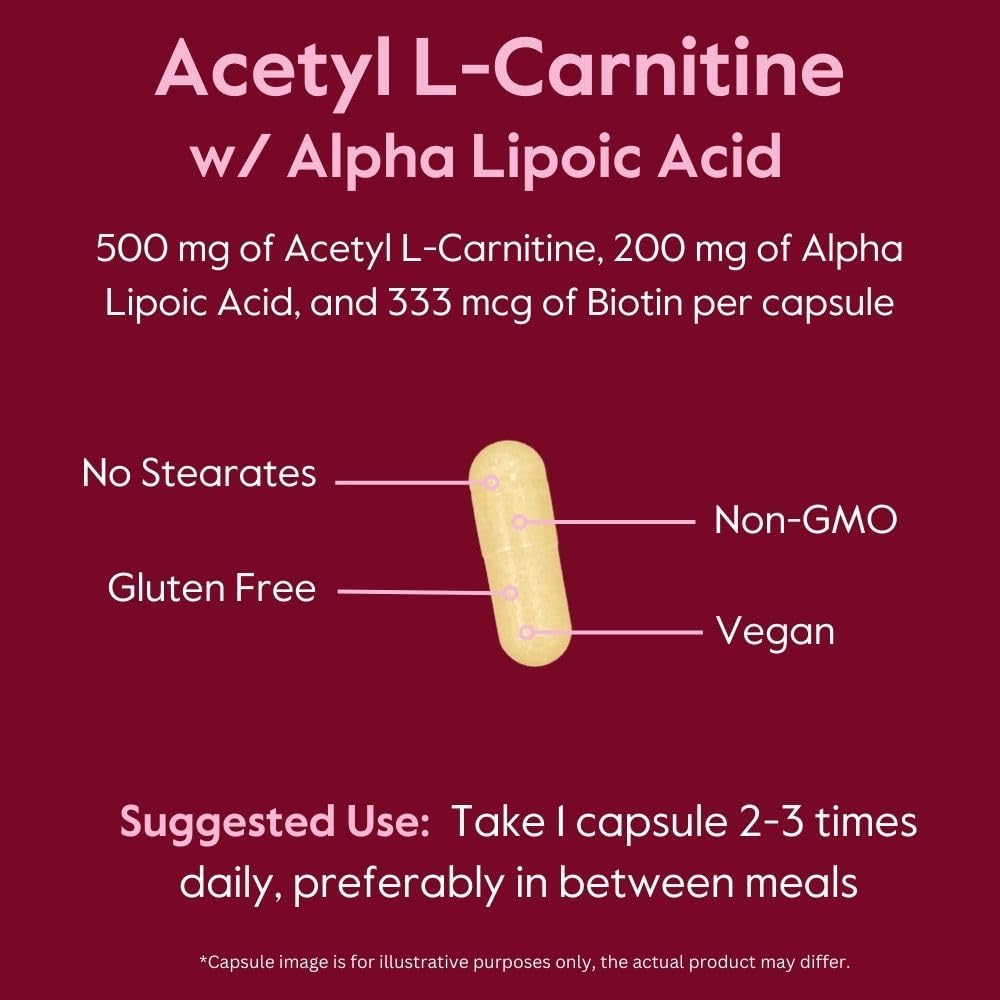 Acetyl L-Carnitine & Alpha Lipoic Acid Capsules with Biotin - 120 Vegetarian Capsules, Vegan, Non-GMO, Gluten Free - No Stearates
