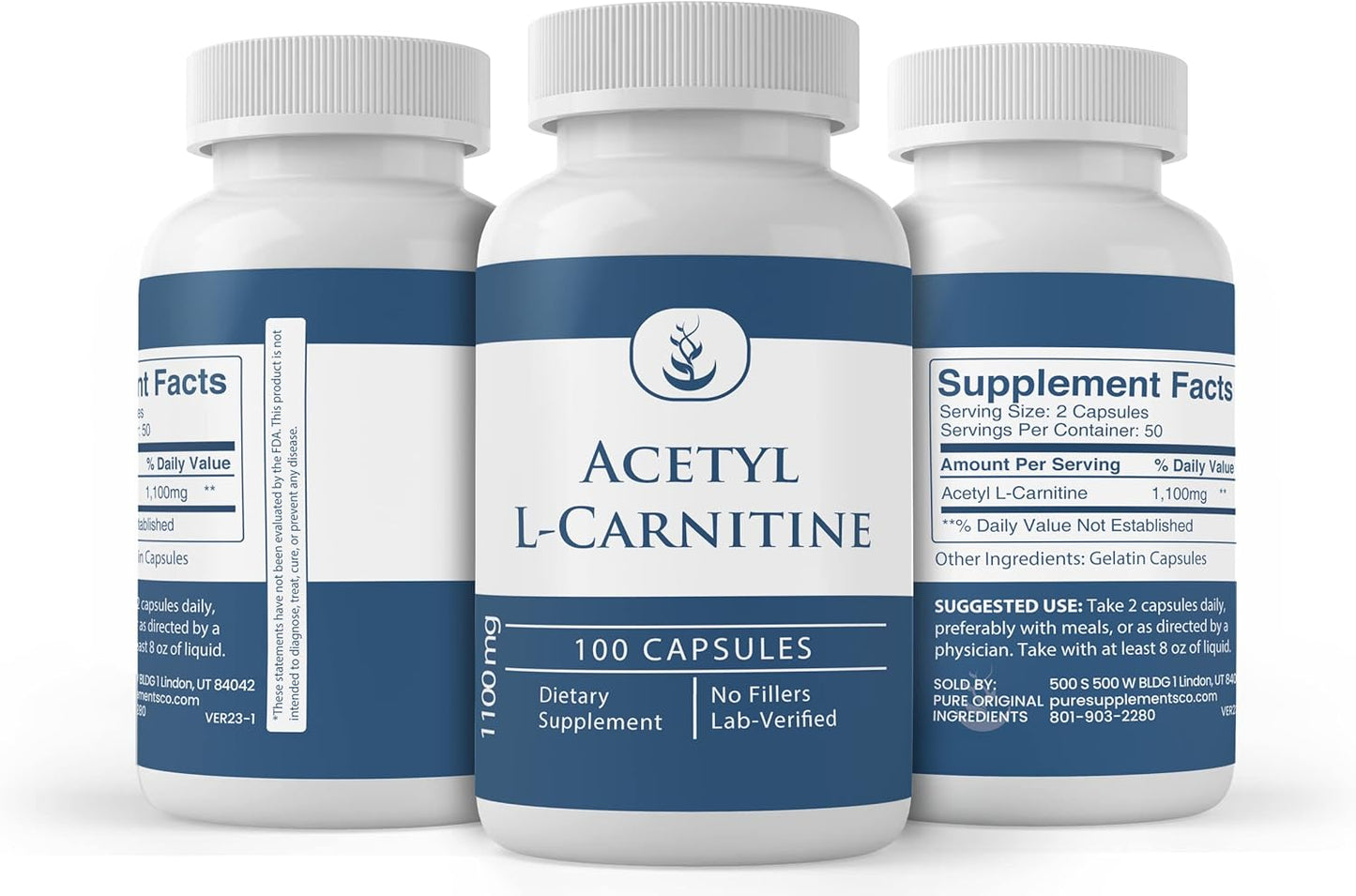 Acetyl L-Carnitine Capsules - Pure Ingredients, Lab Verified, No Additives (100 Count)