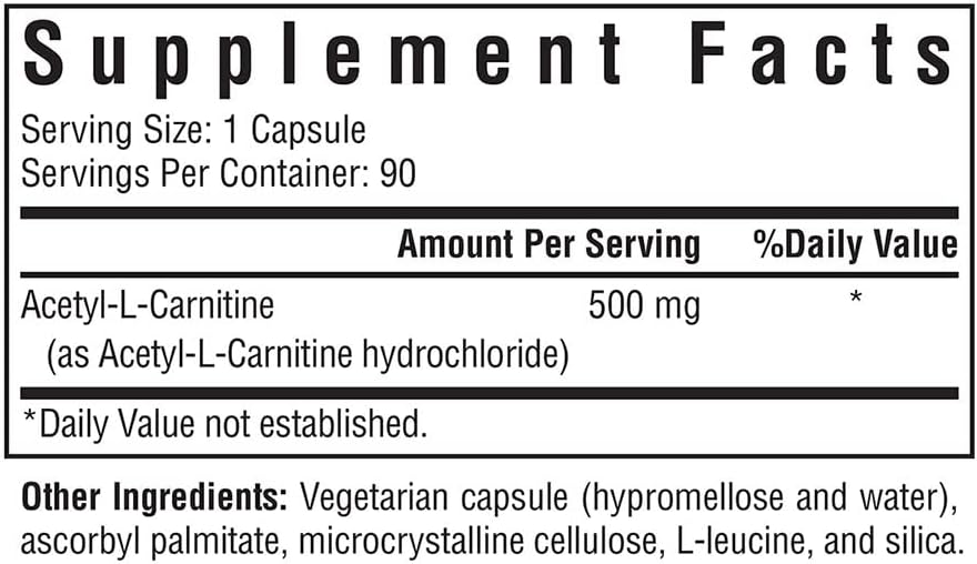 Acetyl-L-Carnitine Supplement for Energy, Fat Metabolism & Memory Health - 500mg, 90 Capsules by Seeking Health