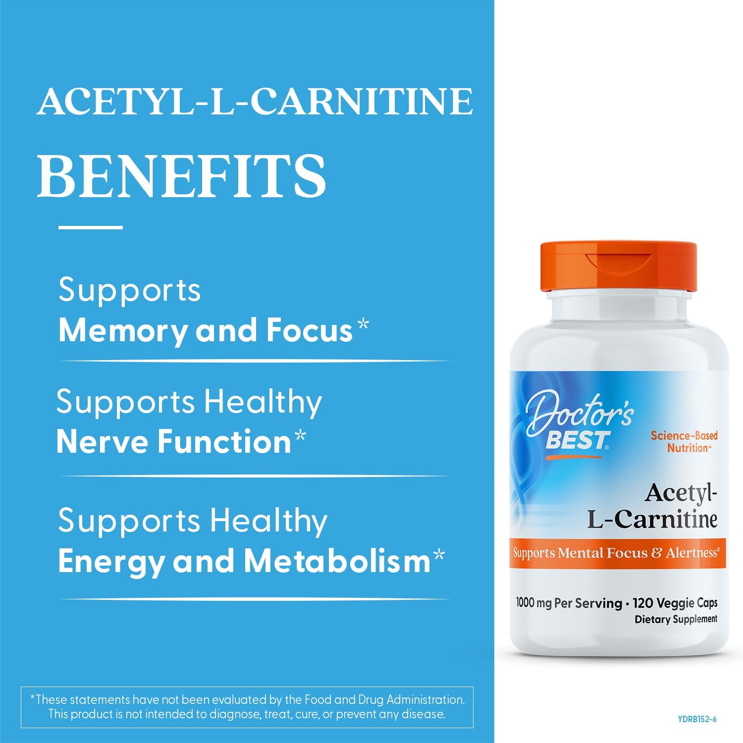 Acetyl-L-Carnitine Supplement for Mental Focus & Alertness - Non-GMO, Gluten Free, Vegan Veggie Caps - 120 Count