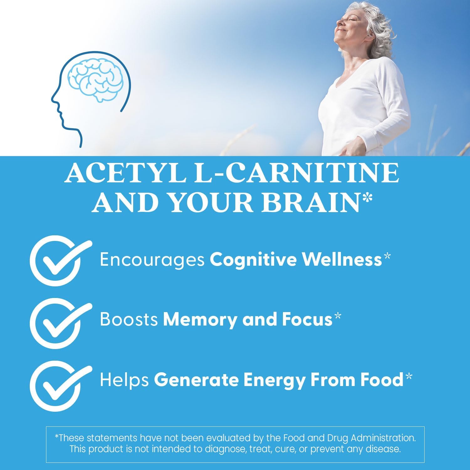 Acetyl-L-Carnitine Supplement for Mental Focus & Alertness - Non-GMO, Gluten Free, Vegan Veggie Caps - 120 Count