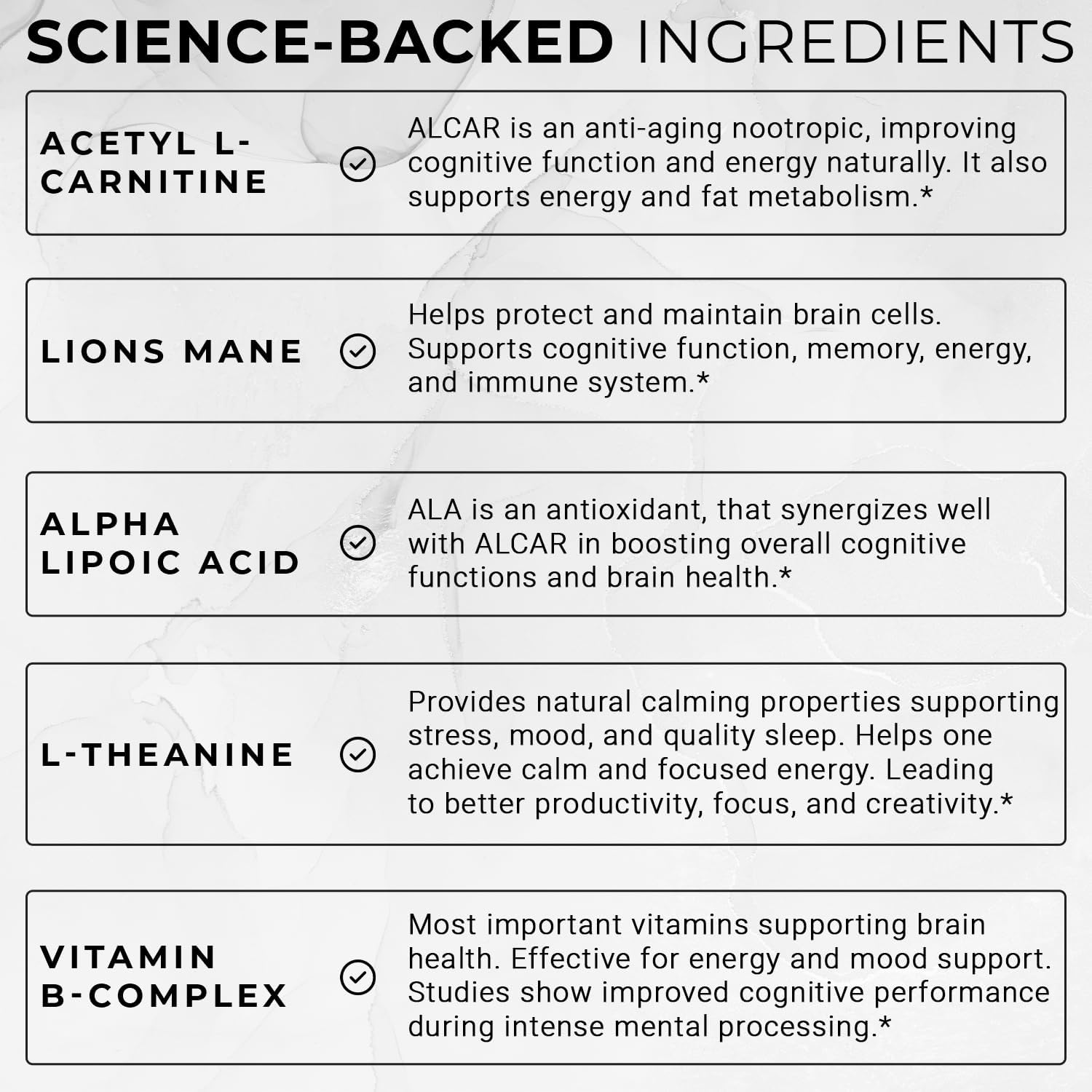 ACEWORKZ Elite Brain - Natural Nootropic Supplement for Focus, Memory, & Clarity - ALCAR, Lions Mane, ALA, L-Theanine, Vitamin B Complex - Caffeine-Free Energy Booster (60 Capsules)