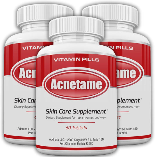Acnetame 3 Pack: Hormonal Pimple Tablets for Acne Treatment - Vitamin Supplements to Clear Oily Skin for Women, Men, Teens, and Adults