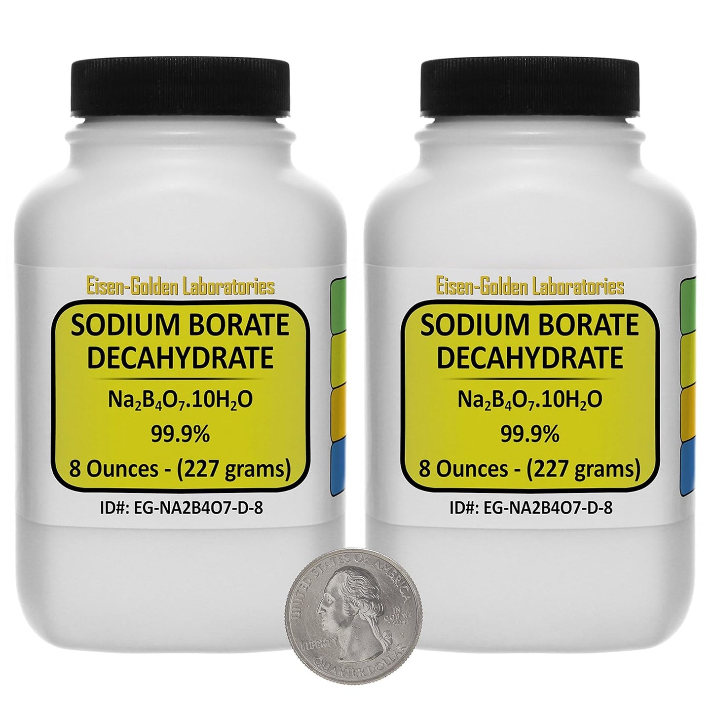 ACS Grade Sodium Borate Decahydrate Powder 1 Lb - 99.9% Purity - Two Space-Saver Bottles - Eisen-Golden Labs