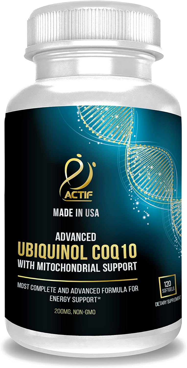 ACTIF Super Ubiquinol CoQ10 200mg - 120 Count - Enhanced Mitochondrial Support - Non-GMO - Made in USA