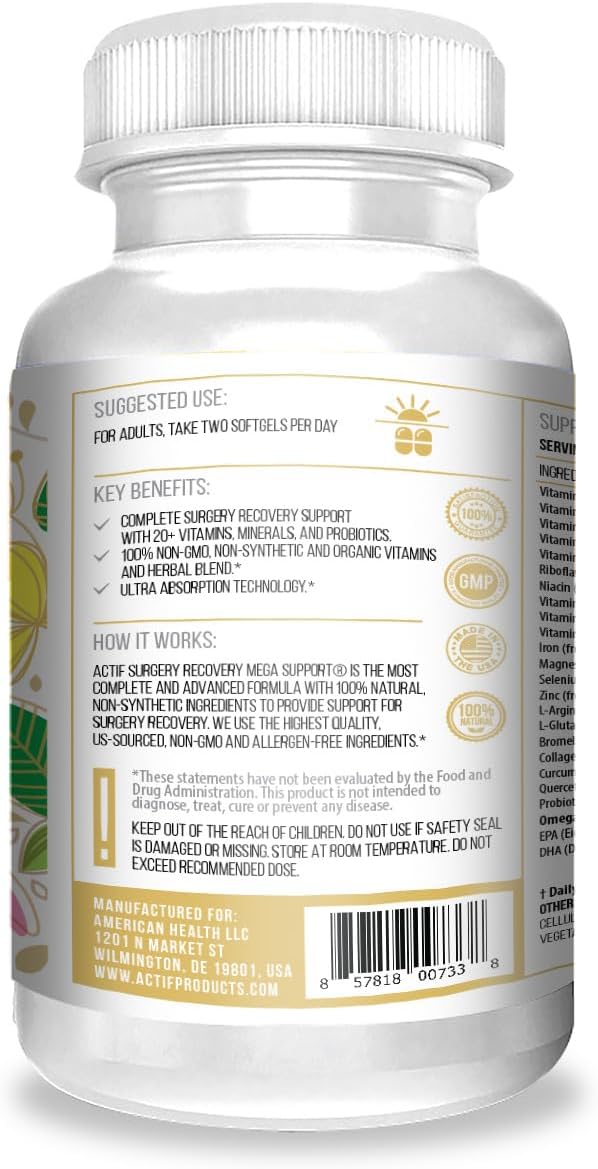 ACTIF Surgery Recovery Supplement - 90 Count with 20+ Advanced Factors, Omega-3, Double Chlorella Factor, Zinc - Non GMO, Made in USA
