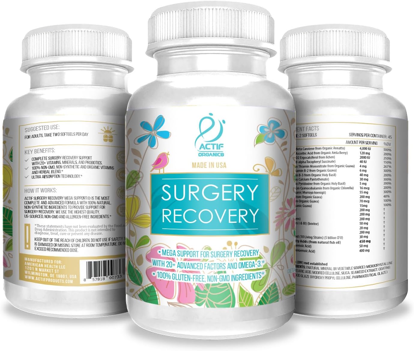 ACTIF Surgery Recovery Supplement - 90 Count with 20+ Advanced Factors, Omega-3, Double Chlorella Factor, Zinc - Non GMO, Made in USA