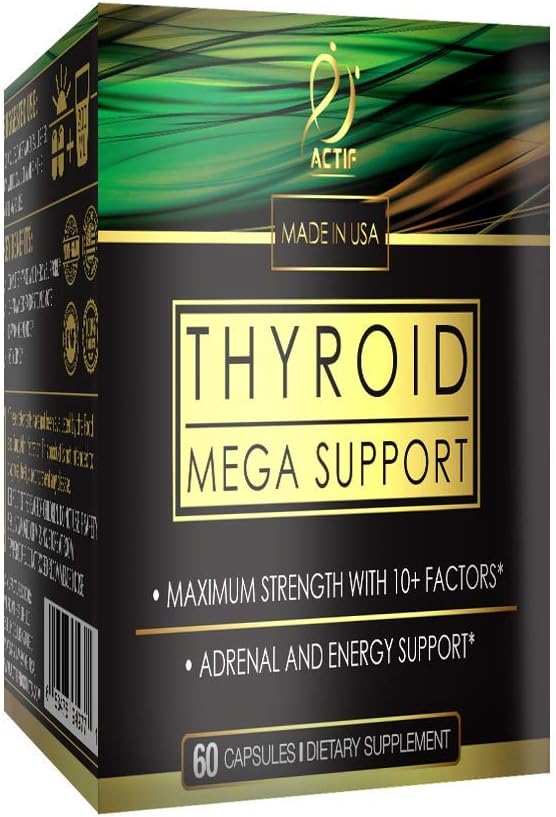 ACTIF Thyroid Mega Support - Maximum Strength Formula with 10+ Thyroid Factors - Promotes Energy, Metabolism, Adrenal Health & Stress Response - Non-GMO, 30 Day Supply, USA Made