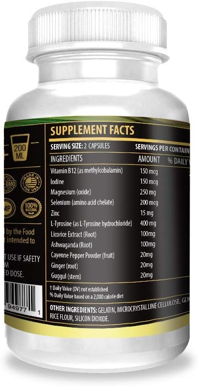 ACTIF Thyroid Mega Support - Maximum Strength Formula with 10+ Thyroid Factors - Promotes Energy, Metabolism, Adrenal Health & Stress Response - Non-GMO, 30 Day Supply, USA Made