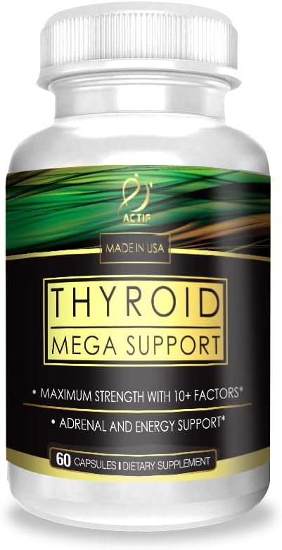 ACTIF Thyroid Mega Support - Maximum Strength Formula with 10+ Thyroid Factors - Promotes Energy, Metabolism, Adrenal Health & Stress Response - Non-GMO, 30 Day Supply, USA Made