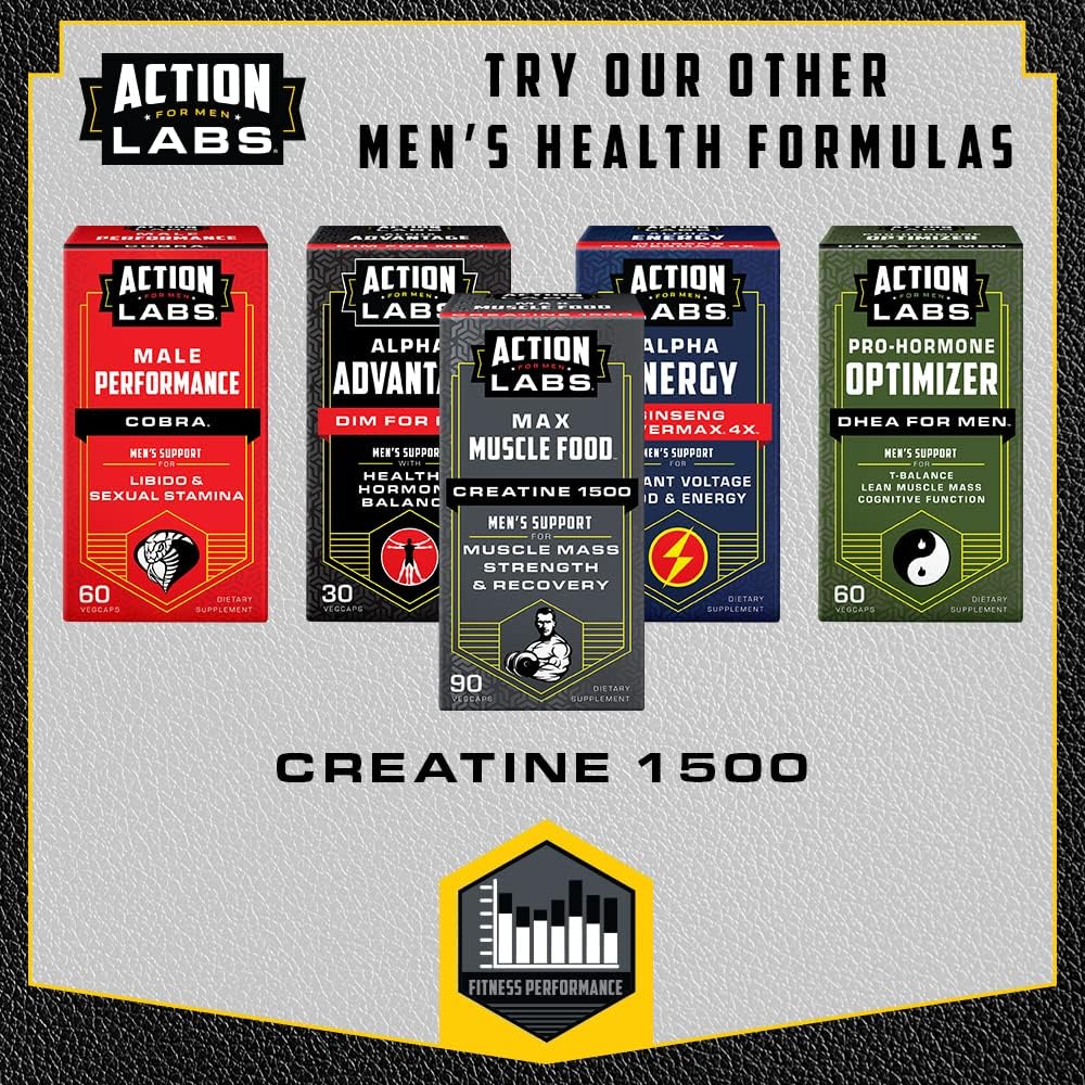 Action Labs Creatine 1500 mg Muscle Food for Men, Supports Lean Muscle Mass, Strength & Recovery - 90 Capsules