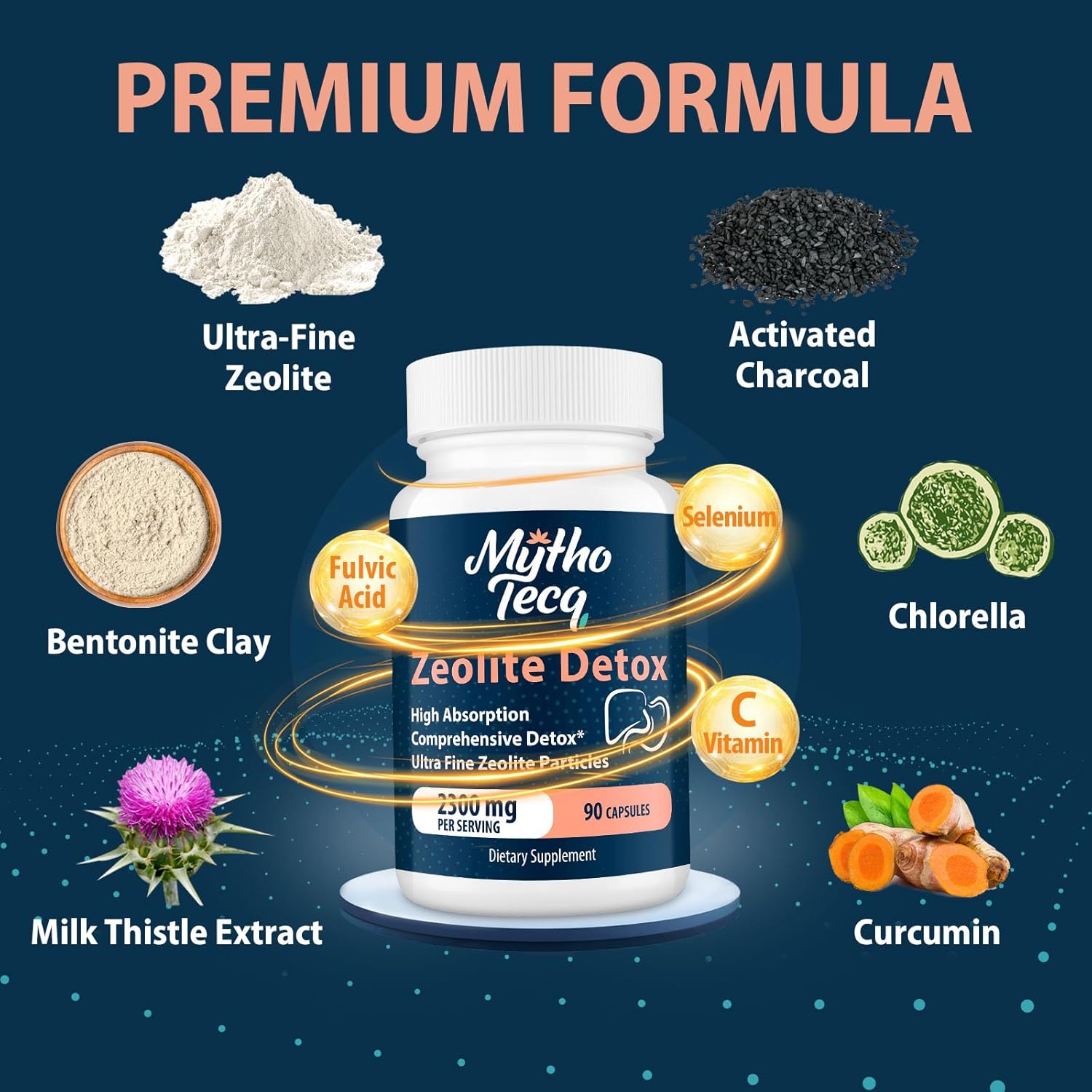 Activated Charcoal & Bentonite Clay Detox Capsules - 2300 MG Zeolite Cleanse for Liver, Gut, and Heavy Metals - Highly Absorbable Full Body Detox (90 Capsules)