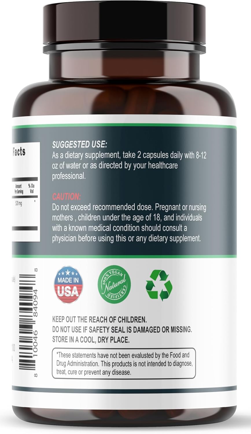 Activated Charcoal Capsules 520 mg - 120 Veggie Capsules for Gas & Bloating Relief - Natural Detox Support