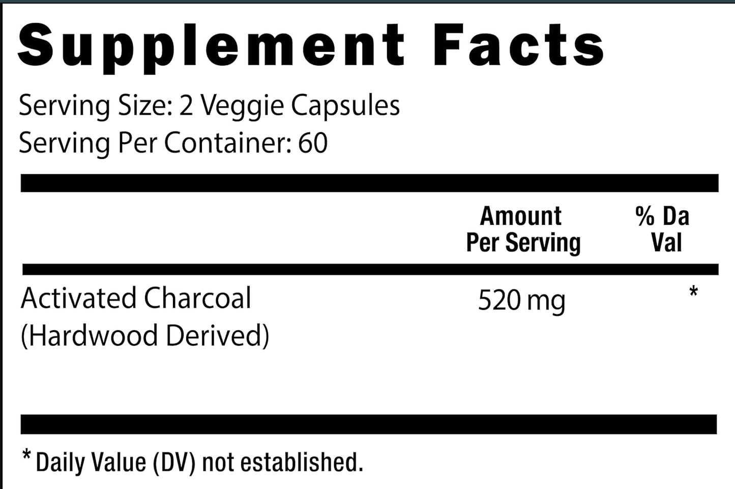 Activated Charcoal Capsules 520 mg - 120 Veggie Capsules for Gas & Bloating Relief - Natural Detox Support
