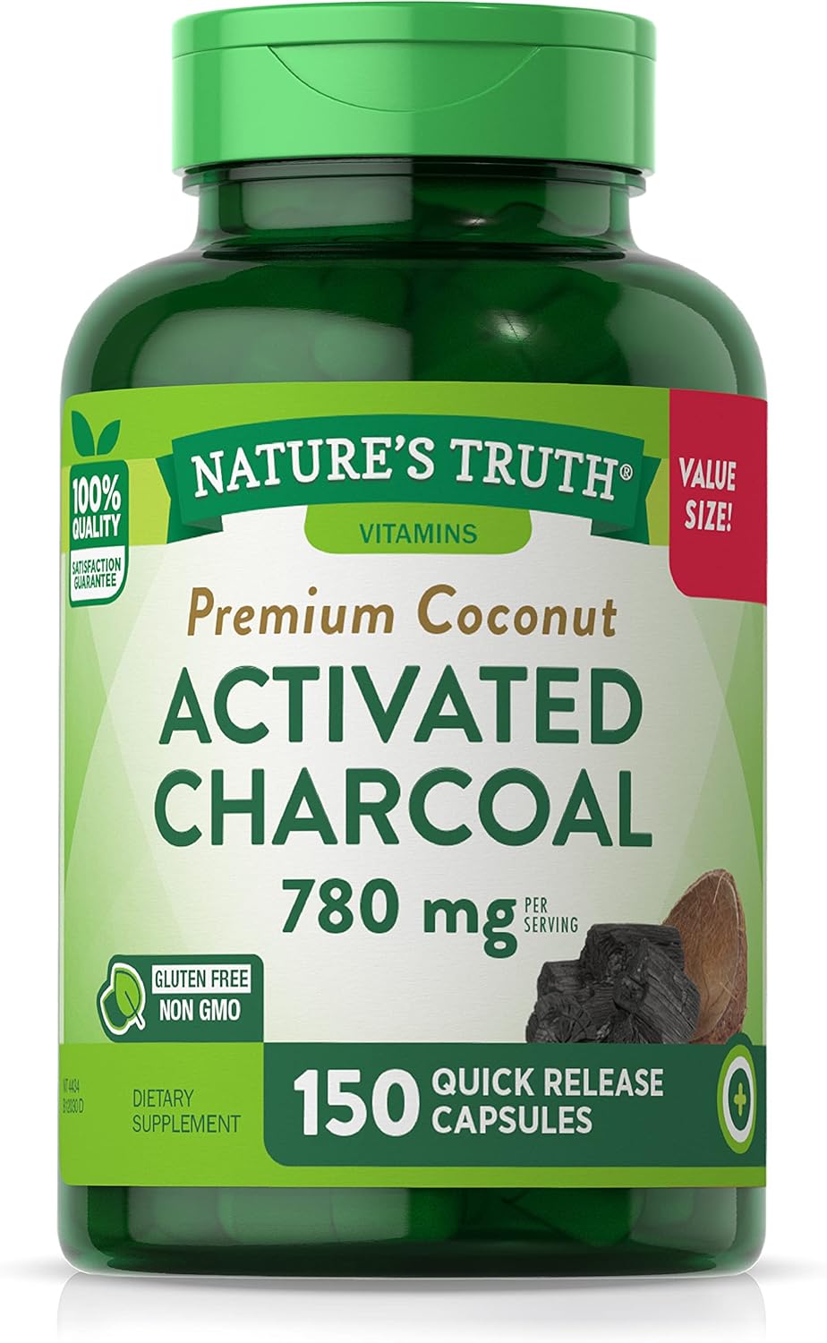 Activated Charcoal Capsules 780 mg | 150 Count | Non-GMO & Gluten Free | Value Size Supplement by Nature's Truth